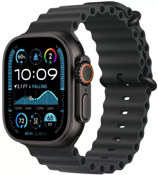 Apple Watch Series Ultra 2 49mm Black Titanium Case with Black Ocean Band One Size